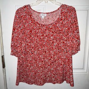 CeCe Red, White & Blue Floral Blouse